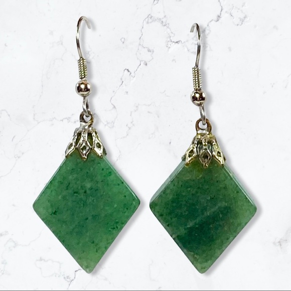 Hand Crafted Jewelry - Vintage 80’s handmade aventurine green gemstone earrings